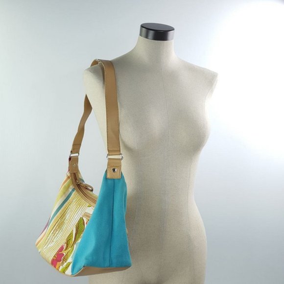 Caribbean Joe Let Go shoulder bag Canvas and Vinyl Sequinned Floral Pattern - Picture 9 of 10